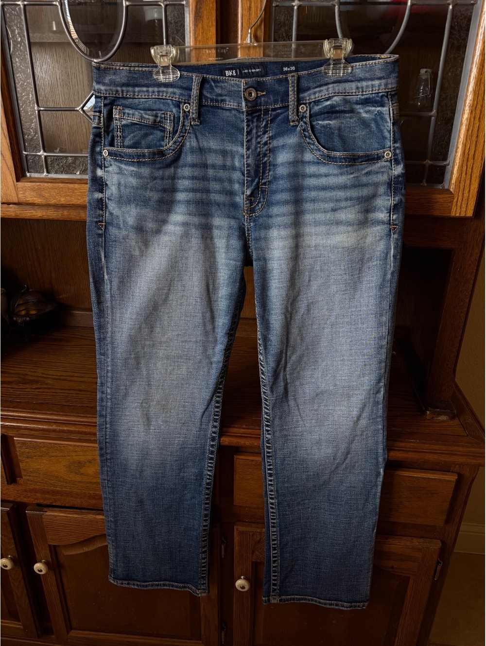 BKE Jake Straight Mens Jeans 36x30 Medium Blue Wash Stretch Denim